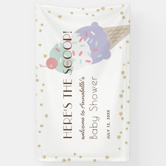 スクープのアイスクリームパープルベビーシャワー 横断幕 (縦)