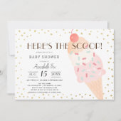 スクープのアイスクリームピンクの女の子ベビーシャワー 招待状 (正面)