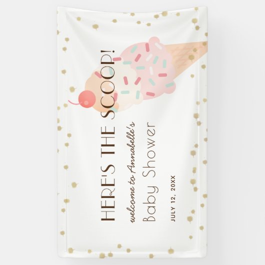 スクープのアイスクリームピンクの赤ちゃんシャワーのバナー 横断幕 (縦)