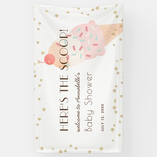 スクープのアイスクリームピンクの赤ちゃんシャワー 横断幕 (縦)