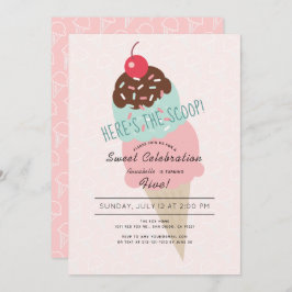 スクープのアイスクリームピンクガール誕生日 招待状