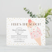 スクープのアイスクリームピンク金ゴールドガール誕生日 招待状 (スタンド正面)