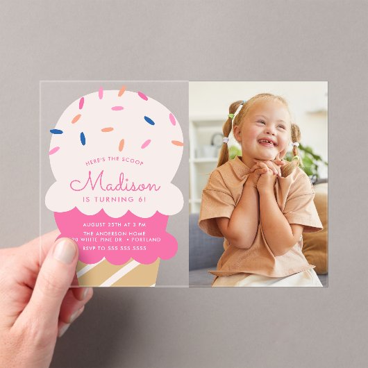 スクープのアイスクリームフォト誕生日パーティー アクリル招待状 (インサイチュ (ポータブル))