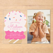 スクープのアイスクリームフォト誕生日パーティー アクリル招待状 (正面)