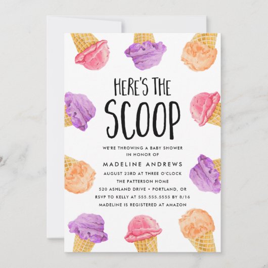 スクープのアイスクリームベビーシャワー招待状 招待状 (正面)