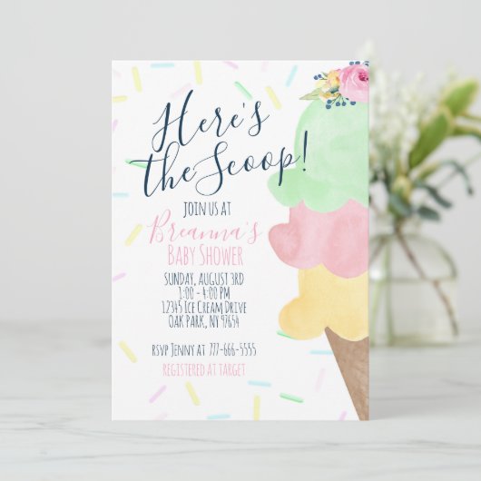 スクープのアイスクリームベビーシャワー 招待状 (スタンド正面)