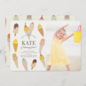 スクープのアイスクリーム子供の誕生日写真 招待状 (正面/裏面)