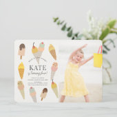 スクープのアイスクリーム子供の誕生日写真 招待状 (スタンド正面)