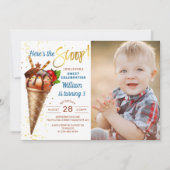 スクープのアイスクリーム誕生日パーティーの写真 招待状 (正面)