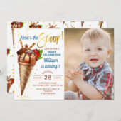 スクープのアイスクリーム誕生日パーティーの写真 招待状 (正面/裏面)