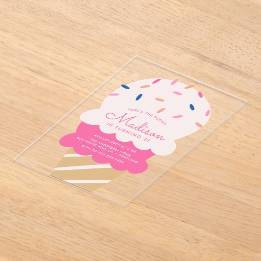 スクープのアイスクリーム誕生日パーティー アクリル招待状 (レイダウン)