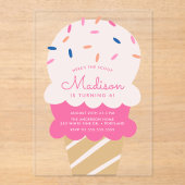 スクープのアイスクリーム誕生日パーティー アクリル招待状 (正面)