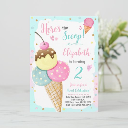 スクープのアイスクリーム誕生日 招待状 (スタンド正面)