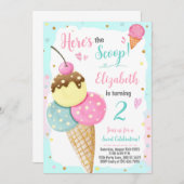 スクープのアイスクリーム誕生日 招待状 (正面/裏面)