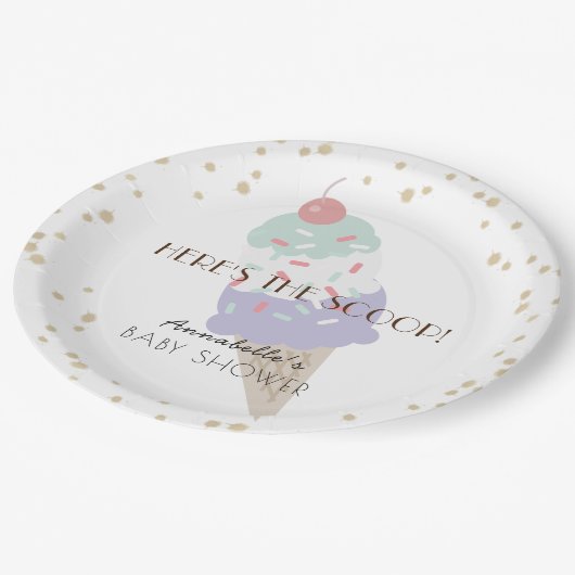 スクープのアイスクリーム赤ちゃんシャワーパープル ペーパープレート (アングル)
