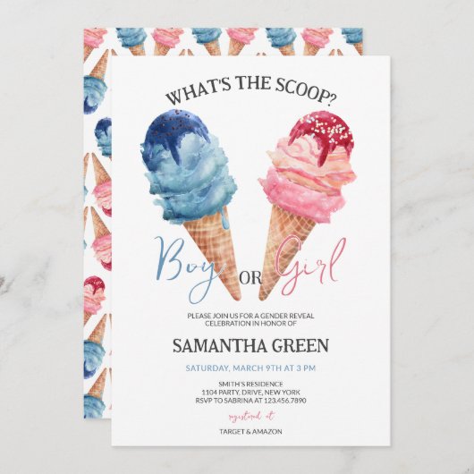 スクープの女の子または男の子のジェンダーの明らかにとは 招待状 (正面/裏面)