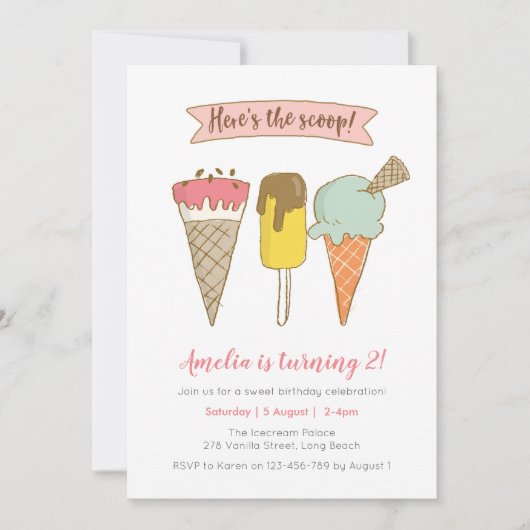 スクープアイスクリームの誕生日案内です 招待状 (正面)