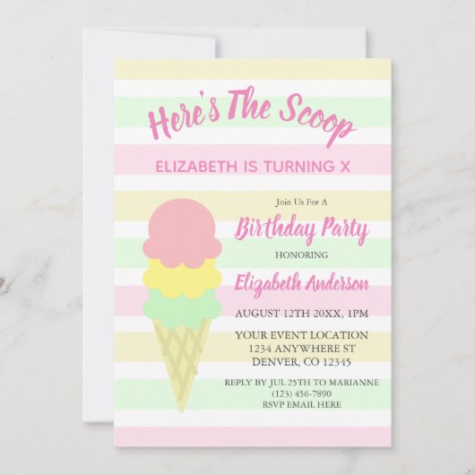 スクープアイスクリームサマー誕生日 招待状 (正面)
