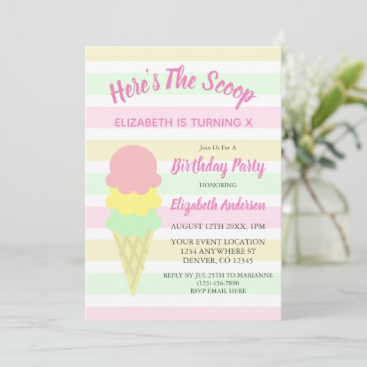 スクープアイスクリームサマー誕生日 招待状 (スタンド正面)