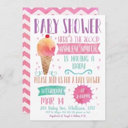 スクープアイスクリームベビーシャワー招待状 招待状 (正面/裏面)