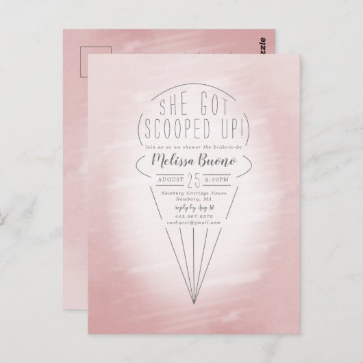 スクープアップアイスクリームテーマシャワー招待状 ポストカード (正面/裏面)