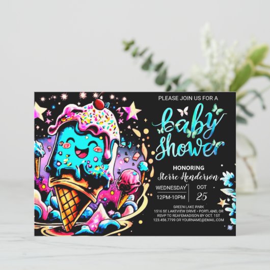 スクープエレガントアイスクリームボーイ赤ちゃんシャワー 招待状 (スタンド正面)
