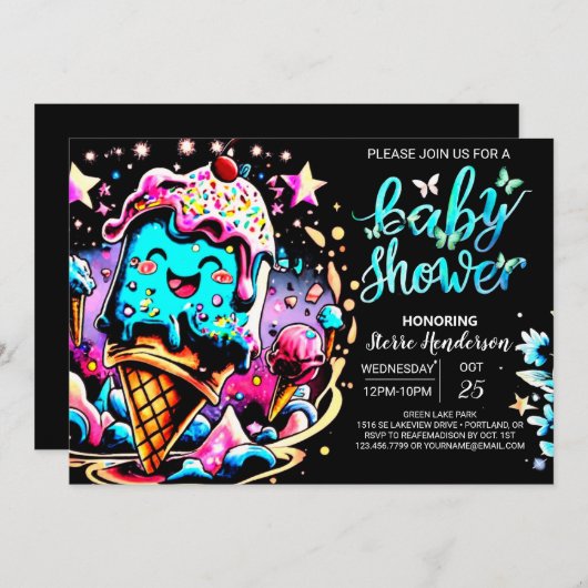 スクープエレガントアイスクリームボーイ赤ちゃんシャワー 招待状 (正面/裏面)