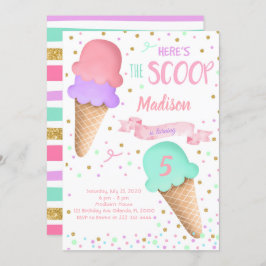 スクープグリッターアイスクリーム誕生日招待状 招待状