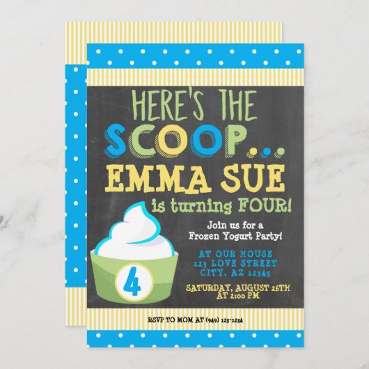 スクープヨーグルト凍っていパーティー誕生日 招待状 (正面/裏面)