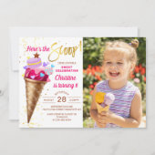 スクープ女子アイスクリームの誕生日写真 招待状 (正面)