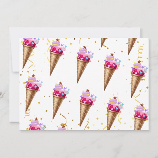 スクープ女子アイスクリームの誕生日写真 招待状 (裏面)