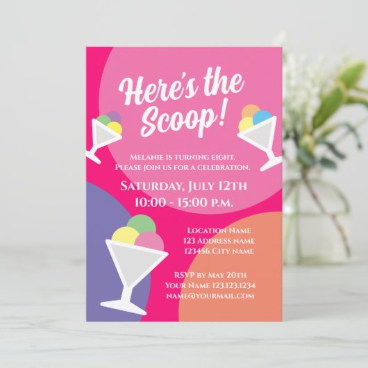 スクープ子供のアイスクリーム誕生日パーティーはこちら 招待状 (スタンド正面)