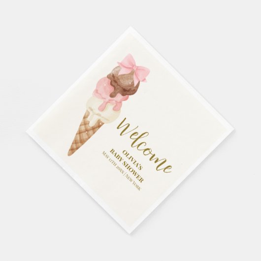 スクープ弓アイスクリームベビーシャワーへようこそ スタンダードランチョンナプキン (角)