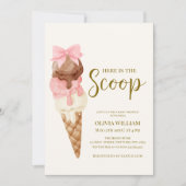 スクープ弓アイスクリームベビーシャワー 招待状 (正面)