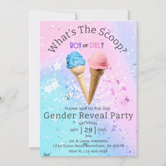 スクープ性別でアイスクリームを見るカスタム 招待状 (正面)