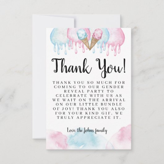 スクープ性別リビールサンキューカード。 サンキューカード (正面)