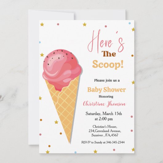 スクープ来アイスクリームの赤ちゃんシャワー 招待状 (正面)