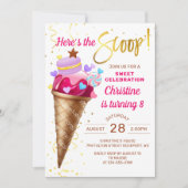 スクープ金ゴールドアイスクリーム誕生日 招待状 (正面)