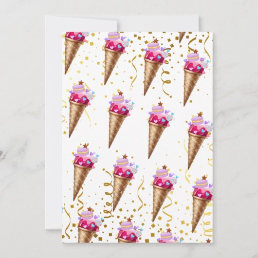 スクープ金ゴールドアイスクリーム誕生日 招待状 (裏面)