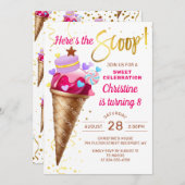 スクープ金ゴールドアイスクリーム誕生日 招待状 (正面/裏面)