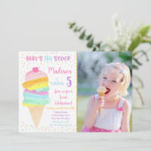 スクープ金ゴールドアイスクリーム誕生日 招待状 (スタンド正面)