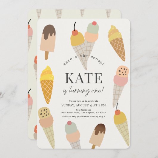 スクープ・アイスカラフルクリームの誕生日はこちら 招待状 (正面/裏面)