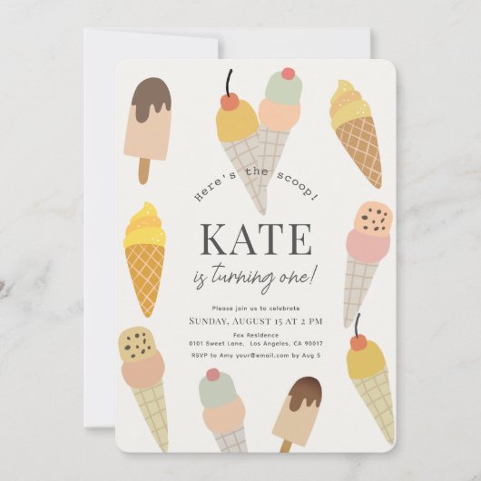 スクープ・アイスカラフルクリームの誕生日はこちら 招待状 (正面)