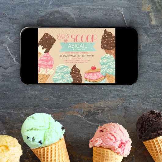スクープ・アイスクリーム誕生日パーティー 招待状