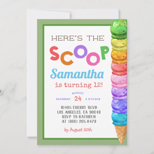 スクープ・アイスクリーム誕生日招待状 招待状 (正面)