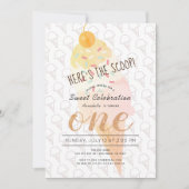 スクープ・アイスクリーム・ガール・ピンク1歳の誕生日 招待状 (正面)