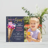 スクープ・アイスクリーム・パーティー・ネイビー・ブルー写真 招待状 (スタンド正面)