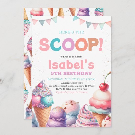 スクープ・アイス誕生日 招待状 (正面/裏面)