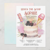 スクープ・キッドカラフルのアイスクリーム誕生日 招待状 (正面/裏面)
