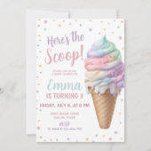 スクープ・パステルピンクアイスクリーム誕生日 招待状 (正面)